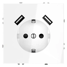 Изображение Розетка встраиваемая VOLTUM S70 с заземлением и защитными шторками 16А с USB A+А (белый глянцевый)